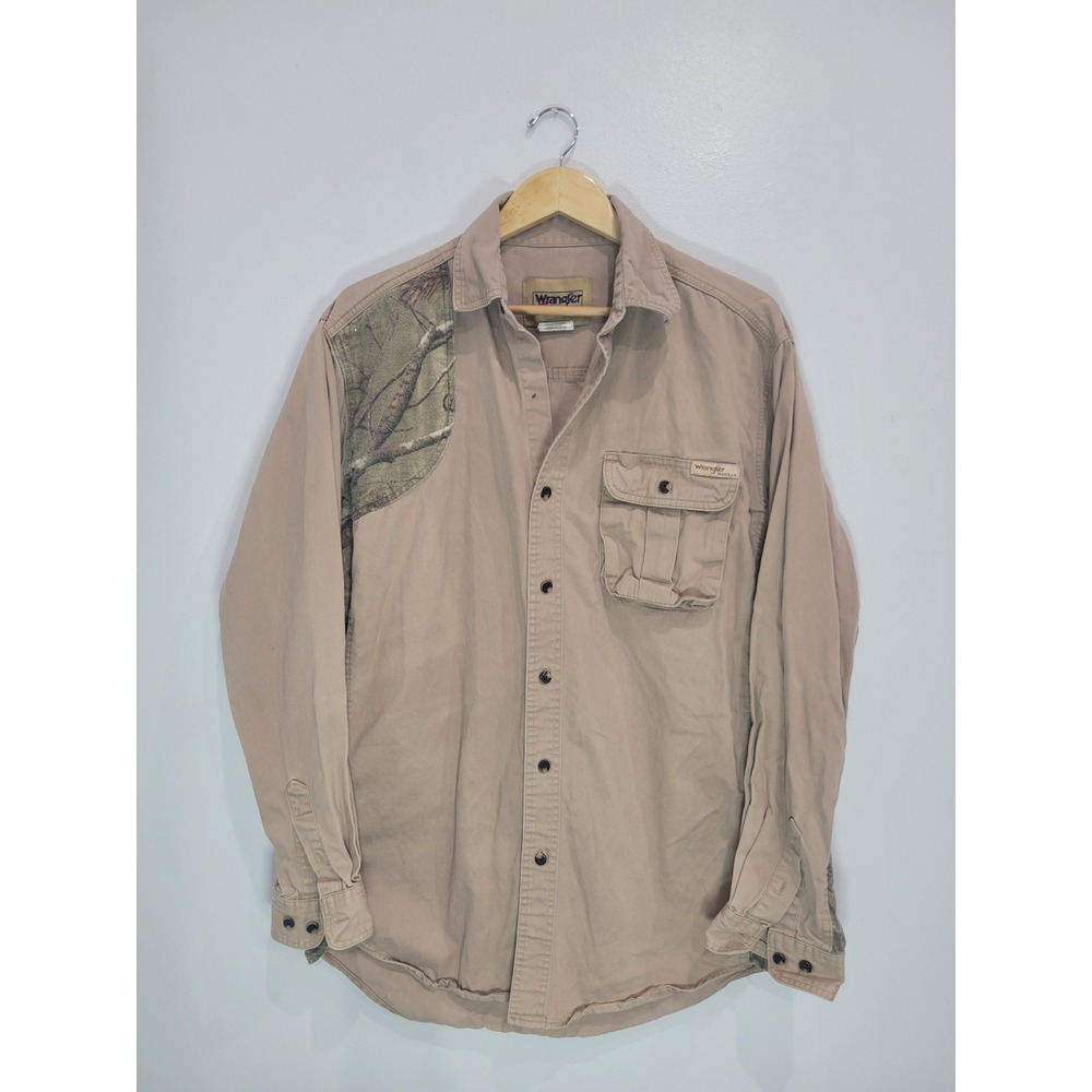 Wrangler ProGear Mens Tan Camo Accent‎ Hunting Utility Shirt Shooting Large Tall